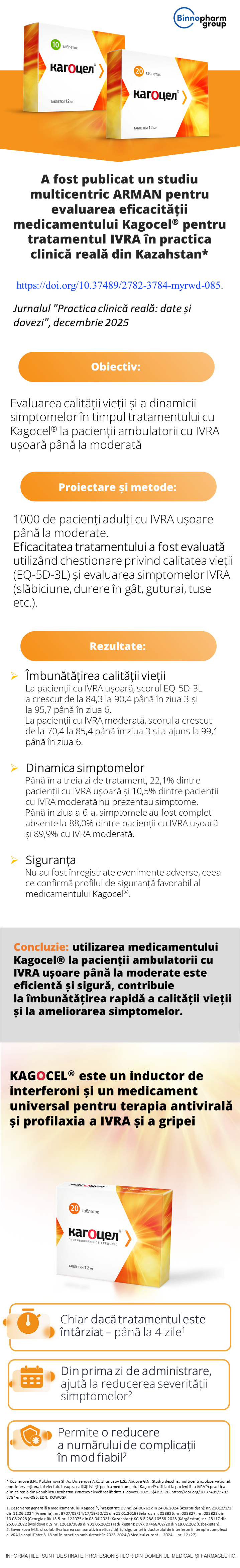 Kagocel<sup>®</sup>: rezultatele publicate ale studiului Arman